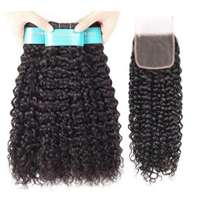 img 3 attached to 🔥 Beauhair Brazilian Kinky Curly Bundles with Closure: 14 16 18+12 Inches, 4x4, 9A Grade, 100% Unprocessed Human Hair, Free Part Lace Closure - Natural Color