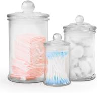 🛁 gonioa clear glass apothecary jars set of 3 - premium bathroom vanity organizer canister set for cotton swabs, makeup sponges, bath salt логотип