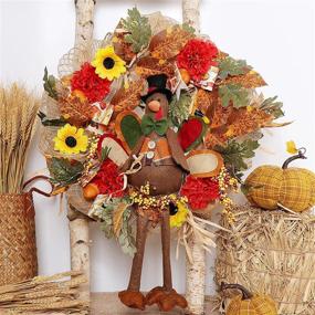 img 3 attached to 🦃 HAUMENLY 16 Inch Artificial Turkey Wreath with Flowers, Maple Leaves, Berries, Acorns, and Bowknots - Thanksgiving Decoration for Front Door, Window, and Wall - Stuffed Turkey Thanksgiving Wreath