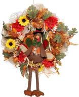 🦃 haumenly 16 inch artificial turkey wreath with flowers, maple leaves, berries, acorns, and bowknots - thanksgiving decoration for front door, window, and wall - stuffed turkey thanksgiving wreath логотип