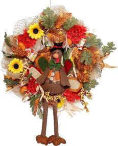 img 4 attached to 🦃 HAUMENLY 16 Inch Artificial Turkey Wreath with Flowers, Maple Leaves, Berries, Acorns, and Bowknots - Thanksgiving Decoration for Front Door, Window, and Wall - Stuffed Turkey Thanksgiving Wreath