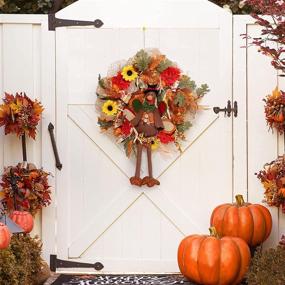 img 2 attached to 🦃 HAUMENLY 16 Inch Artificial Turkey Wreath with Flowers, Maple Leaves, Berries, Acorns, and Bowknots - Thanksgiving Decoration for Front Door, Window, and Wall - Stuffed Turkey Thanksgiving Wreath