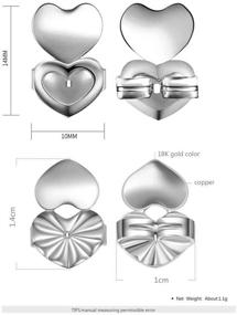 img 2 attached to 👂 Ryer Earring Backs: Lift and Style Your Droopy Earrings with 4 Pairs of Adjustable Hypoallergenic Earring Lifters in Silver, Gold, and Rose Gold Plated Heart Style