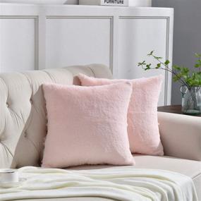 img 2 attached to 🌸 Rythome Set of 2 Soft Fluffy Faux Rabbit Fur Throw Pillow Covers, 3D Chiffon Rosette Pillow Cases, Decorative Floral Patterned Design for Couch Bed and Living Room - 18"x18", Pale Pink