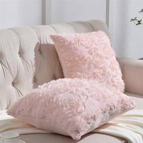 img 4 attached to 🌸 Rythome Set of 2 Soft Fluffy Faux Rabbit Fur Throw Pillow Covers, 3D Chiffon Rosette Pillow Cases, Decorative Floral Patterned Design for Couch Bed and Living Room - 18"x18", Pale Pink