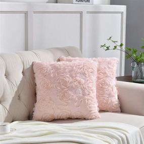 img 3 attached to 🌸 Rythome Set of 2 Soft Fluffy Faux Rabbit Fur Throw Pillow Covers, 3D Chiffon Rosette Pillow Cases, Decorative Floral Patterned Design for Couch Bed and Living Room - 18"x18", Pale Pink