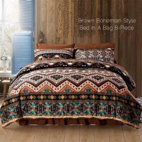 img 2 attached to 💤 Experience Undeniable Comfort and Style with SexyTown Boho Comforter Set Queen Bed in A Bag 8 Piece Deep Pocket - Complete Bedding Solution with Bed Skirt, Bohemian Tribal Design, and Down Comforter