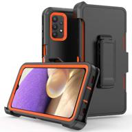 samsung galaxy a32 5g case: heavy duty shockproof armor with belt clip holster in black+orange logo