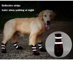 img 1 attached to 🐾 Premium Dog Winter Boots with Fleece Lining, Water Resistant Snow Paws for Warm Hiking - Anti-Slip, Reflective Straps & British Plaid Design