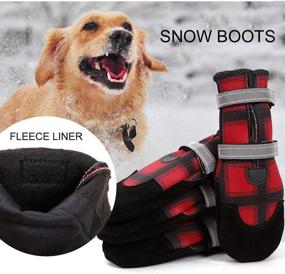 img 2 attached to 🐾 Premium Dog Winter Boots with Fleece Lining, Water Resistant Snow Paws for Warm Hiking - Anti-Slip, Reflective Straps & British Plaid Design