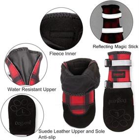 img 3 attached to 🐾 Premium Dog Winter Boots with Fleece Lining, Water Resistant Snow Paws for Warm Hiking - Anti-Slip, Reflective Straps & British Plaid Design