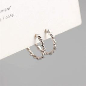 img 3 attached to 💍 925 Sterling Silver Twisted Cable Half Open Hoop Earrings for Women and Teen Girls - Fashionable Stylish Knot Rope Round Circle Texture Huggie Hoops Studs - Minimalist C Shape Hypoallergenic Gifts Bff - 16mm