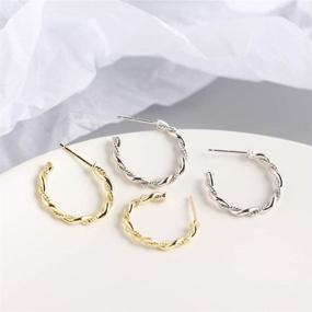 img 1 attached to 💍 925 Sterling Silver Twisted Cable Half Open Hoop Earrings for Women and Teen Girls - Fashionable Stylish Knot Rope Round Circle Texture Huggie Hoops Studs - Minimalist C Shape Hypoallergenic Gifts Bff - 16mm