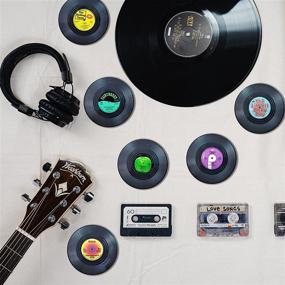 img 2 attached to 🎶 Retro Vinyl Record Coasters with Holder - Colorful Drink Coasters for Wooden Table, Music Decorations for Home, Coffee Table or Bar - Set of 6 Beer Cup Mats