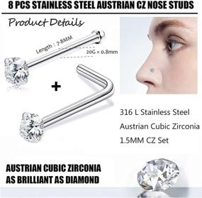 img 3 attached to 💎 VALDEAS 20G Nose Ring Studs CZ Nose Studs | 316L Stainless Steel Nose Studs for Women | Nose Rings Set with Austrian Cubic Zirconia | Nose Piercing Jewelry 1.5-3MM