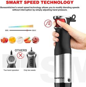 img 1 attached to 🔪 Bonsenkitchen Hand Blender 4-in-1 - Stepless Speed Control & Turbo Mode, 400W Smart Stick with Whisk, Chopper, Milk Frother & Measuring Cup, 304 Stainless Steel