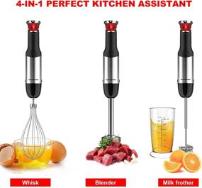 img 3 attached to 🔪 Bonsenkitchen Hand Blender 4-in-1 - Stepless Speed Control & Turbo Mode, 400W Smart Stick with Whisk, Chopper, Milk Frother & Measuring Cup, 304 Stainless Steel