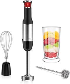 img 4 attached to 🔪 Bonsenkitchen Hand Blender 4-in-1 - Stepless Speed Control & Turbo Mode, 400W Smart Stick with Whisk, Chopper, Milk Frother & Measuring Cup, 304 Stainless Steel