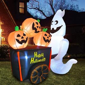 img 4 attached to Spooktacular Joiedomi Halloween 6 FT Inflatable Ghost Pushing 👻 Pumpkin Cart with LEDs – Perfect Halloween Party Indoor/Outdoor Decor!