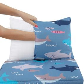 img 2 attached to Deluxe Easy-Fold Nap Mat for Kids: Navy, Grey & Turquoise Shark Design with Navy, Grey, Turquoise & White Colors