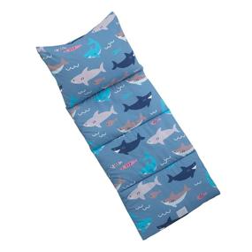img 3 attached to Deluxe Easy-Fold Nap Mat for Kids: Navy, Grey & Turquoise Shark Design with Navy, Grey, Turquoise & White Colors