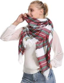 img 2 attached to Warm Chunky Fall Tartan Wrap Scarf for Women - Fashionable Tassel Winter Scarves, Large Plaid Blanket Shawl Ideal for Travel