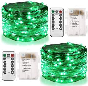 img 4 attached to 🍀 St. Patrick's Day Fairy Lights Battery Operated, 33ft 100 LED String Lights Remote Control Timer Twinkle Star 2 Set Christmas String Lights 8 Modes for Outdoor Indoor Garden Party Decor, Green