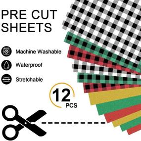 img 2 attached to 🎄 12 Sheets of Buffalo Plaid Heat Transfer Vinyl for Christmas Crafts, DIY, Cloth Decoration - Glitter Heat Transfer Vinyl in Multiple Colors (10×12 Inch)