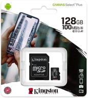 💾 kingston 128gb microsdxc canvas select plus memory card - high-speed 100mb/s read, a1 class 10, uhs-i with adapter (sdcs2/128gb) logo