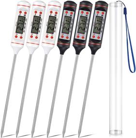 img 4 attached to 🌡️ 6-Piece Waterproof Digital Meat Thermometers with Instant Read, Long Probe, LCD Screen, and Protective Sleeve - Ideal for BBQ Grilling, Cooking Food, Meat, and Water in the Kitchen