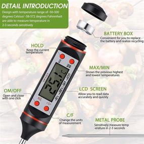 img 2 attached to 🌡️ 6-Piece Waterproof Digital Meat Thermometers with Instant Read, Long Probe, LCD Screen, and Protective Sleeve - Ideal for BBQ Grilling, Cooking Food, Meat, and Water in the Kitchen