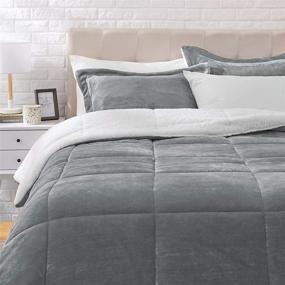 img 4 attached to 💤 Amazon Basics Ultra-Soft Micromink Sherpa Comforter Bed Set - Charcoal, Full/Queen: Indulge in Luxurious Coziness