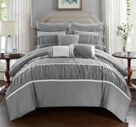 🛏️ chic home cheryl queen grey 10 piece comforter set with pleated ruched ruffles, includes sheet set - complete bedding bag logo