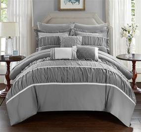 img 4 attached to 🛏️ Chic Home Cheryl Queen Grey 10 Piece Comforter Set with Pleated Ruched Ruffles, Includes Sheet Set - Complete Bedding Bag