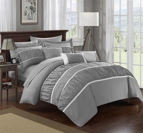 img 3 attached to 🛏️ Chic Home Cheryl Queen Grey 10 Piece Comforter Set with Pleated Ruched Ruffles, Includes Sheet Set - Complete Bedding Bag