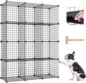 img 4 attached to 📦 Wishwill Metal Wire Cube Storage Organizer, 12 Cube Shelving, Stackable Modular Storage Organizaer, DIY Closet Cabinet Bookshelf for Living Room, Bedroom, Office - Black