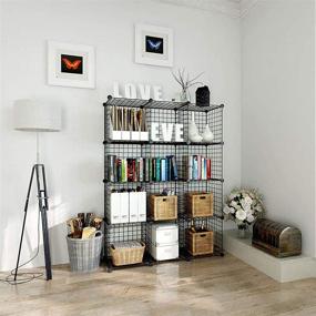 img 1 attached to 📦 Wishwill Metal Wire Cube Storage Organizer, 12 Cube Shelving, Stackable Modular Storage Organizaer, DIY Closet Cabinet Bookshelf for Living Room, Bedroom, Office - Black