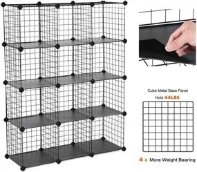 img 3 attached to 📦 Wishwill Metal Wire Cube Storage Organizer, 12 Cube Shelving, Stackable Modular Storage Organizaer, DIY Closet Cabinet Bookshelf for Living Room, Bedroom, Office - Black