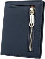 stylish and compact women's leather bifold wallet with change pocket, id slot, and card organizer logo