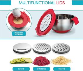 img 1 attached to Red Mixing Bowls Set with Airtight Lids - Nesting Bowls with Graters, Handle, Pour Spout - Stainless Steel Non-Slip Mixing Bowl for Cooking, Baking, Prepping, and Food Storage (Set of 3)