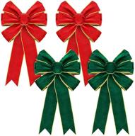 🎀 willbond set of 4 holiday bows: 9 x 16 inch red/gold & green/golden bows for christmas tree crafts and festive bow decoration logo
