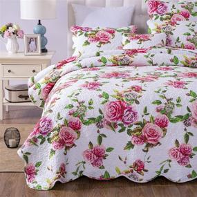img 3 attached to Dreamy DaDa Bedding Romantic Roses Bedspread - Enchanting Spring Pink & White Floral Scalloped Lightweight Coverlet Set - Luxurious Quilted King Size - Includes Pillow Shams - 3-Piece Set