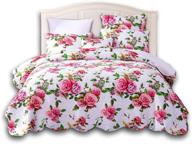 dreamy dada bedding romantic roses bedspread - enchanting spring pink & white floral scalloped lightweight coverlet set - luxurious quilted king size - includes pillow shams - 3-piece set logo
