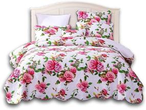 img 4 attached to Dreamy DaDa Bedding Romantic Roses Bedspread - Enchanting Spring Pink & White Floral Scalloped Lightweight Coverlet Set - Luxurious Quilted King Size - Includes Pillow Shams - 3-Piece Set