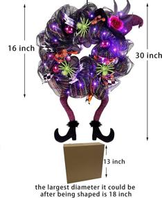 img 3 attached to 🎃 Lulu Home Halloween Wreath: Vibrant 30 LED Purple Lighted Front Door Wreath with Witch Hat Leg Mesh Decor - Battery Operated, Wired Ribbon Artificial Door Wreath - Hanging Ornament (Not Pre-lit)