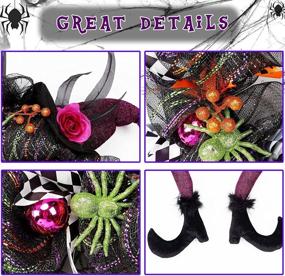 img 1 attached to 🎃 Lulu Home Halloween Wreath: Vibrant 30 LED Purple Lighted Front Door Wreath with Witch Hat Leg Mesh Decor - Battery Operated, Wired Ribbon Artificial Door Wreath - Hanging Ornament (Not Pre-lit)