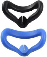 🎮 2 pack of vr silicone covers for oculus quest 2 vr headset - soft anti-sweat face padding - washable & anti-leakage light blocking eye cover (black+blue) logo