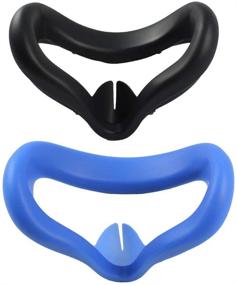 img 4 attached to 🎮 2 Pack of VR Silicone Covers for Oculus Quest 2 VR Headset - Soft Anti-Sweat Face Padding - Washable & Anti-Leakage Light Blocking Eye Cover (Black+Blue)