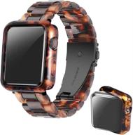 стильный ремешок из смолы с чехлом для apple watch 44mm 42mm 40mm 38mm, унисекс ремешок omter, совместимый с iwatch se/6/5/4, серия 3/2/1 (черная черепаховая оттенок, 38mm) логотип