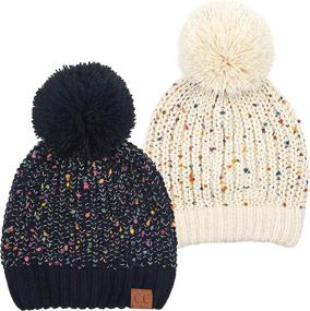 img 4 attached to 🎉 Confetti Knit Beanie Hat with Pom - Women's Winter Slouchy Chenille Chunky Cap